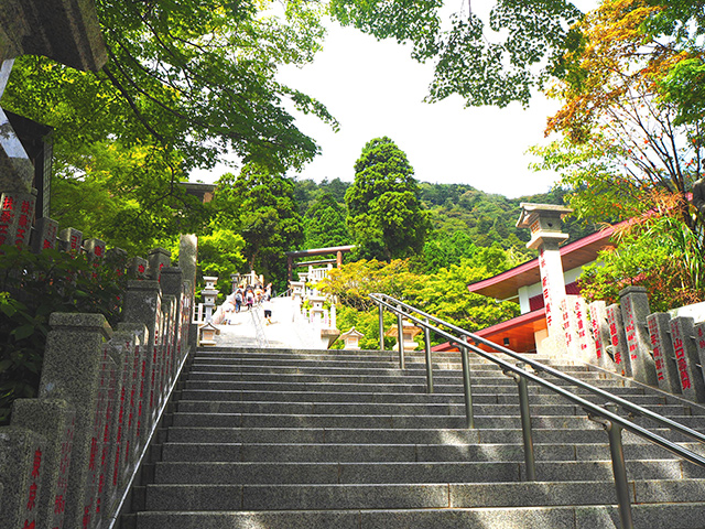 神社に向かう長い石階段