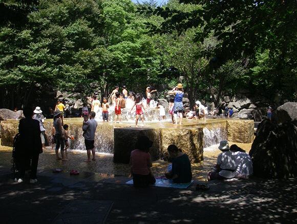 夏の飛鳥山公園の噴水