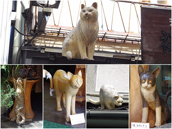 屋根の上などにある木彫りの猫