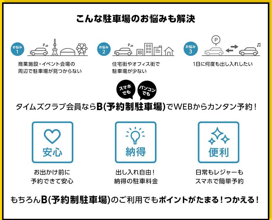 タイムズクラブ会員専用 予約専用駐車場 B-Timesもつかえる