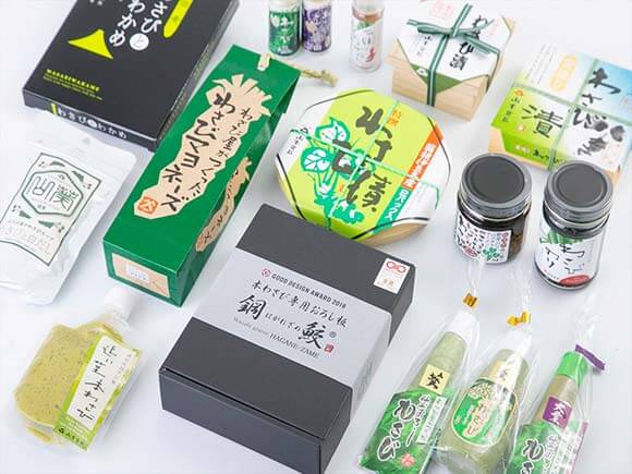 いろいろな種類のわさび商品