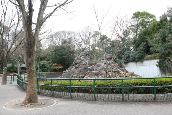 大きな石が積みあがった猿山