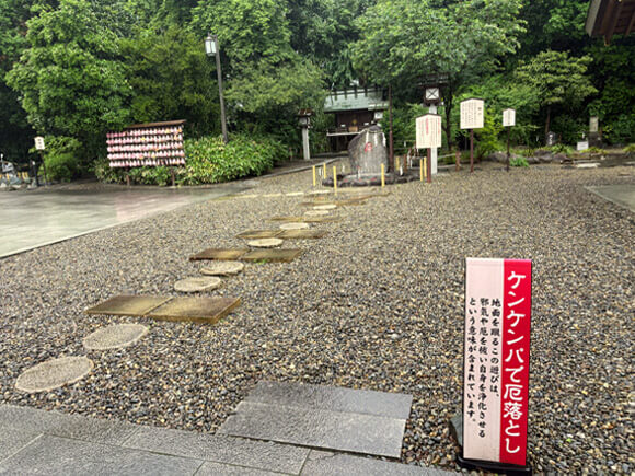 丸や四角の踏み石が置かれた場所