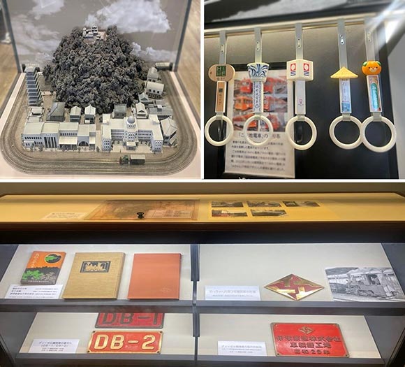 ジオラマや吊り革などの展示