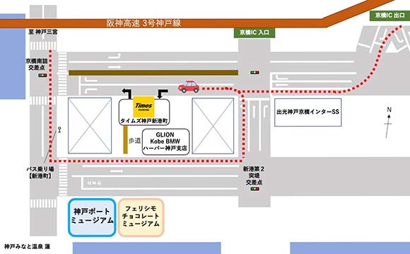 タイムズ駐車場へのマップ