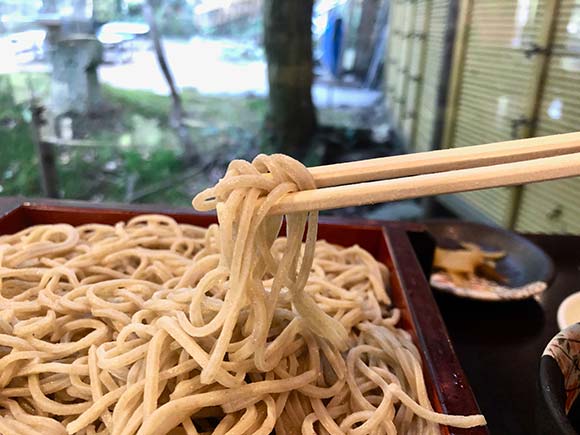 箸で持ち上げているせいろ蕎麦