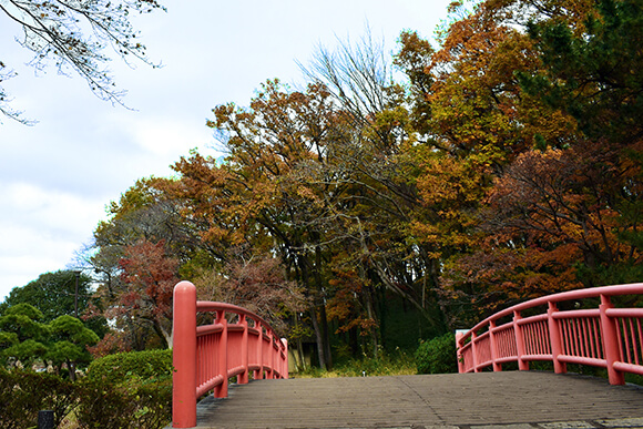 真っ赤な園内通路橋