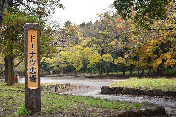 看板越しに見えるドーナツ広場