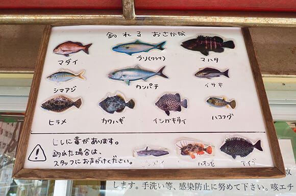 魚の写真が貼られたボード