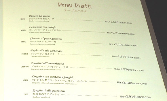 文字だけのメニュー表