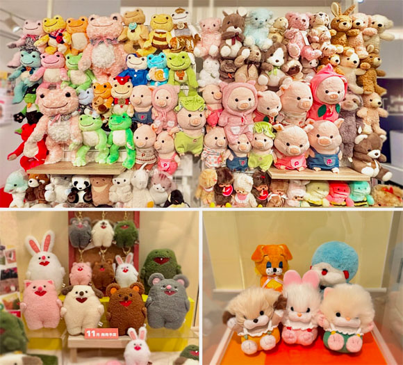 カラフルな動物のぬいぐるみ