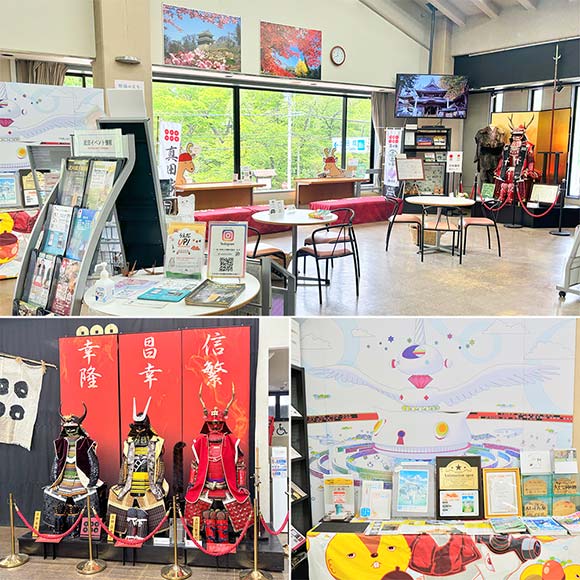 甲冑やアニメの展示が並ぶ店内