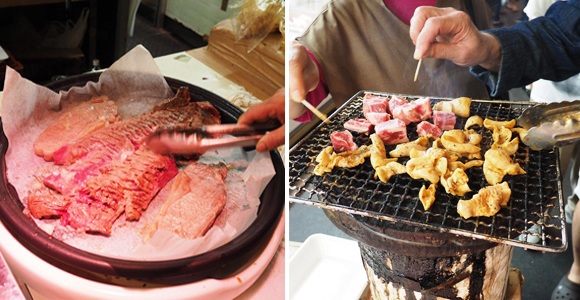 ステーキと七輪で焼いたホルモン