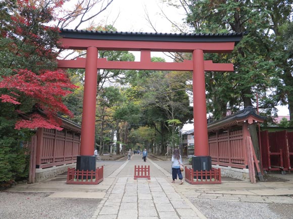 三の鳥居の奥には朱色の塀