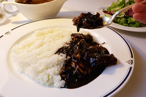 白いお皿に盛られたどろっとしたカレー