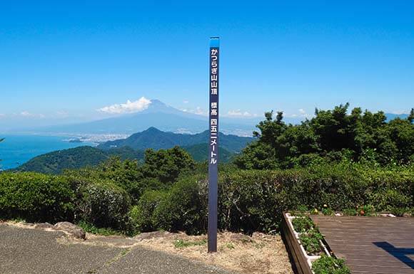 頂上標と富士山の景色