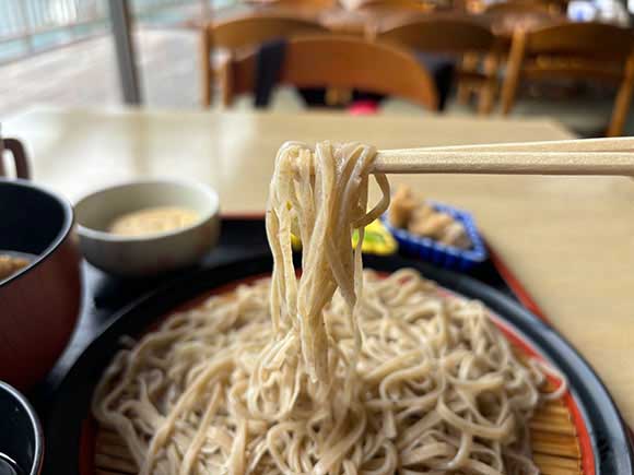箸で持ち上げられたおそば