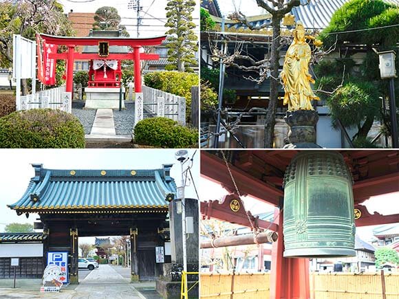 赤い鳥居の神社や金の観音様など
