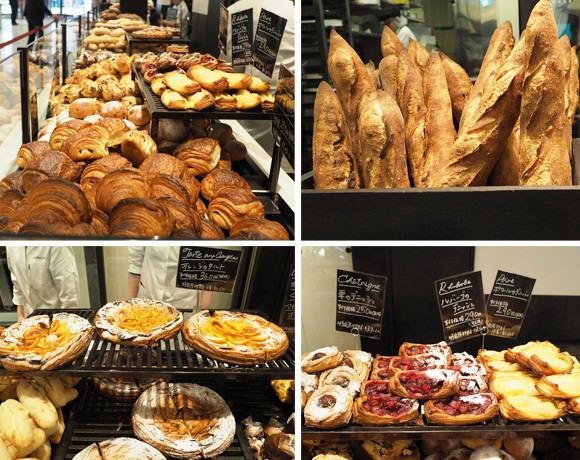 陳列棚に並ぶ多種多様なパン