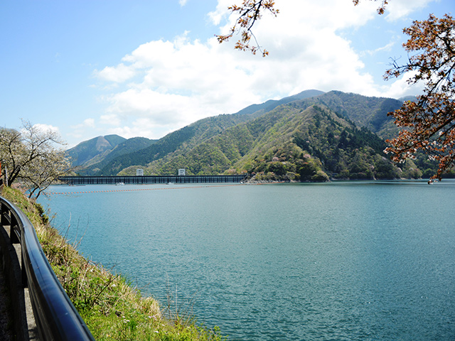 山と奥多摩湖の景色