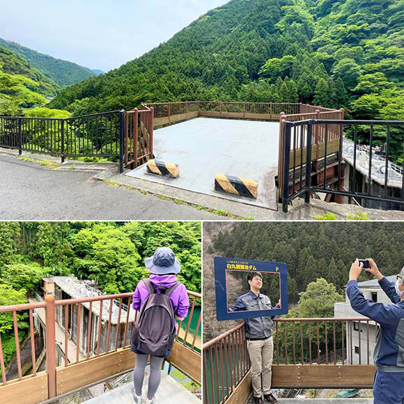 見晴台から景色を眺める女性など