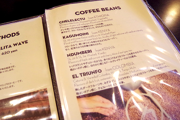 コーヒー豆のメニュー表