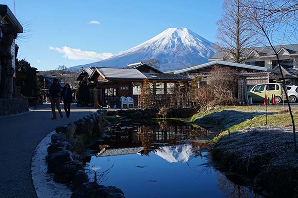 富士山と池に映る逆さ富士